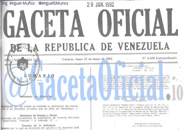 Gaceta Oficial 4430 del 25 Mayo 1992