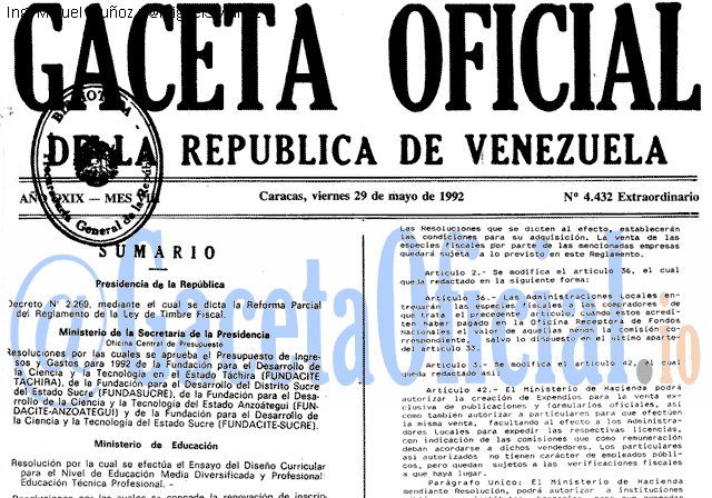 Gaceta Oficial 4432 del 29 Mayo 1992