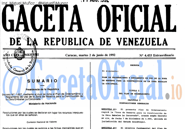Gaceta Oficial 4433 del 2 Junio 1992