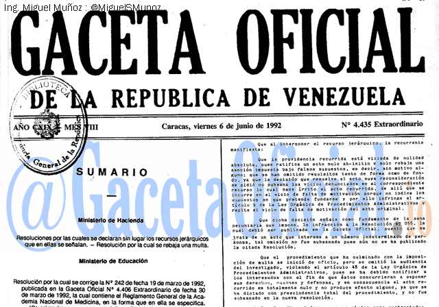 Gaceta Oficial 4435 del 6 Junio 1992