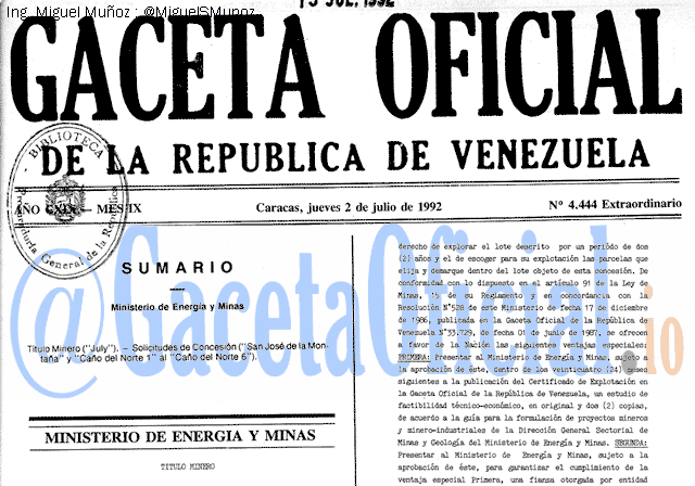 Gaceta Oficial 4444 del 2 Julio 1992