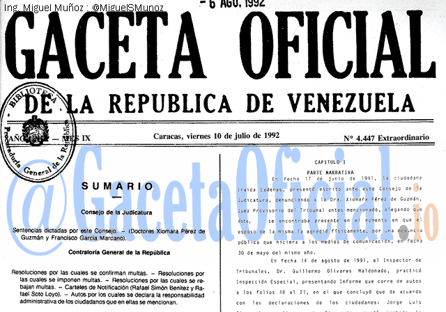 Gaceta Oficial 4447 del 10 Julio 1992