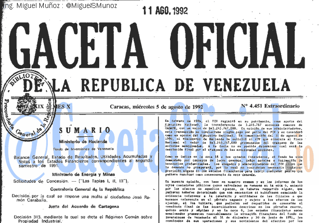 Gaceta Oficial 4451 del 5 Agosto 1992