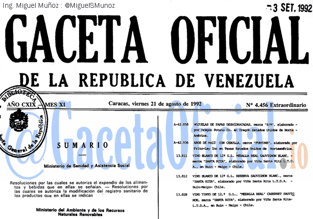 Gaceta Oficial 4456 del 21 Agosto 1992