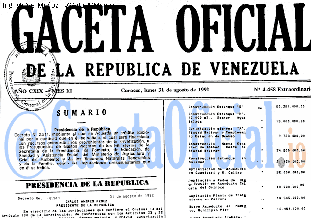 Gaceta Oficial 4458 del 31 Agosto 1992