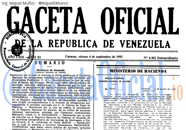 Gaceta Oficial 4462 del 4 Septiembre 1992