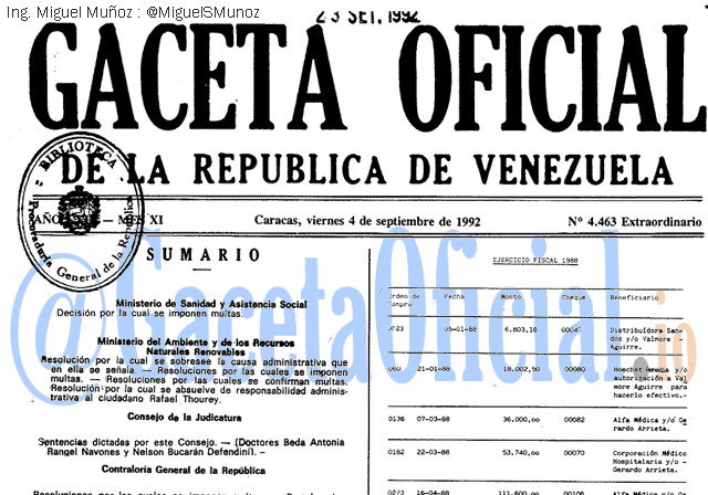 Gaceta Oficial 4463 del 4 Septiembre 1992