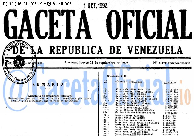 Gaceta Oficial 4470 del 24 Septiembre 1992