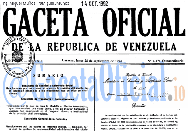 Gaceta Oficial 4471 del 28 Septiembre 1992