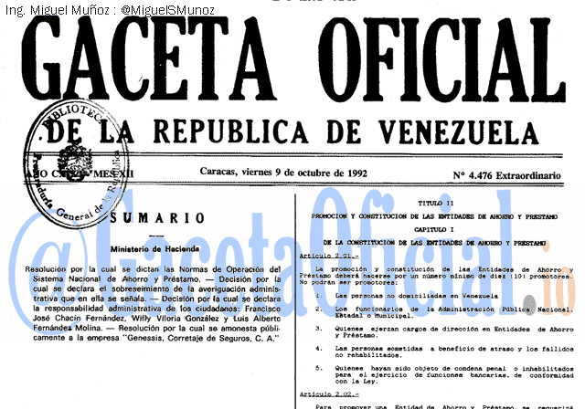 Gaceta Oficial 4476 del 9 Octubre 1992