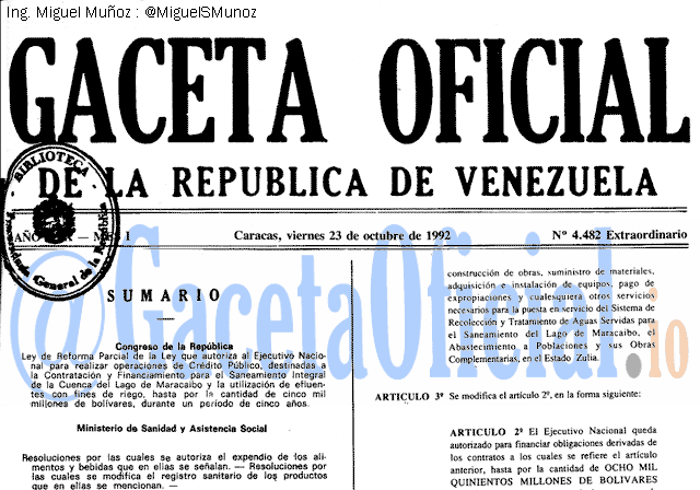 Gaceta Oficial 4482 del 23 Octubre 1992