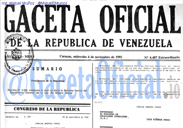 Gaceta Oficial 4487 del 4 Noviembre 1992