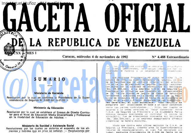 Gaceta Oficial 4488 del 4 Noviembre 1992