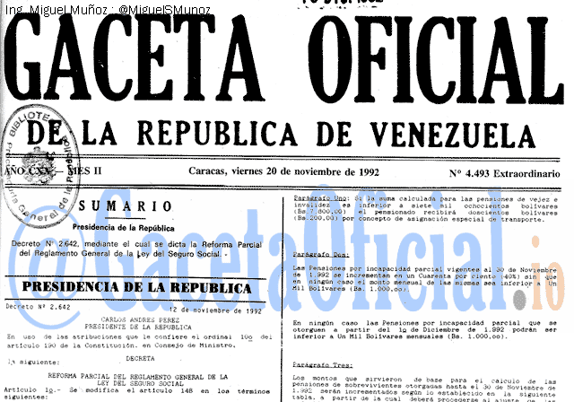 Gaceta Oficial 4493 del 20 Noviembre 1992