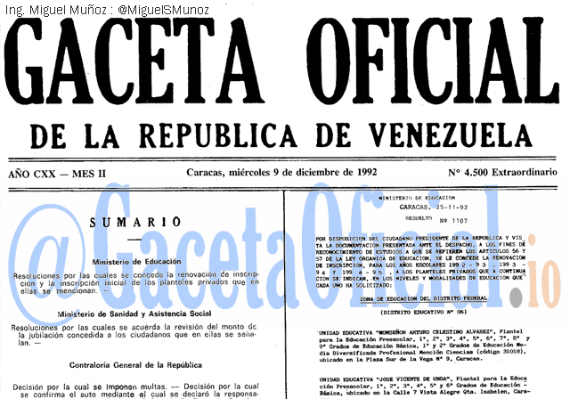 Gaceta Oficial 4500 del 9 Diciembre 1992