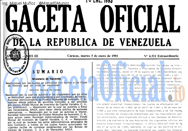 Gaceta Oficial 4511 del 5 Enero 1993