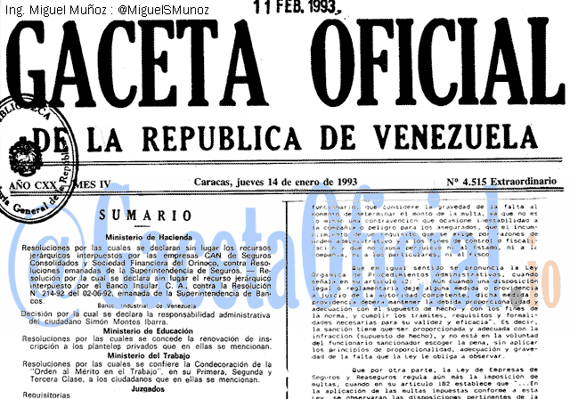 Gaceta Oficial 4515 del 14 Enero 1993