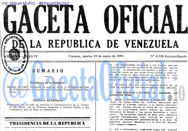 Gaceta Oficial 4520 del 19 Enero 1993