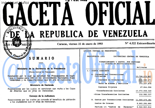 Gaceta Oficial 4522 del 22 Enero 1993