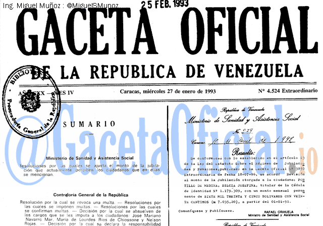 Gaceta Oficial 4524 del 27 Enero 1993