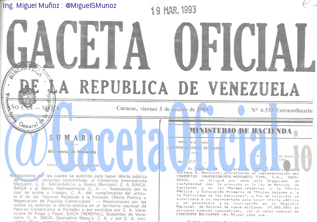 Gaceta Oficial 4535 del 5 Marzo 1993