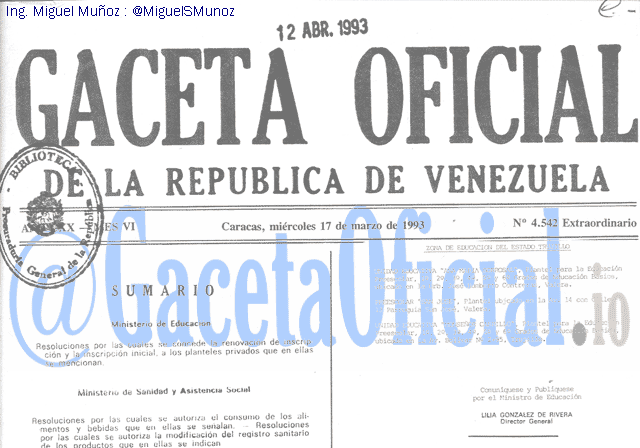 Gaceta Oficial 4542 del 17 Marzo 1993
