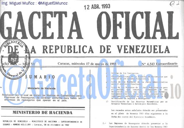 Gaceta Oficial 4543 del 17 Marzo 1993