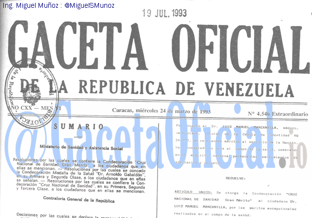 Gaceta Oficial 4546 del 24 Marzo 1993
