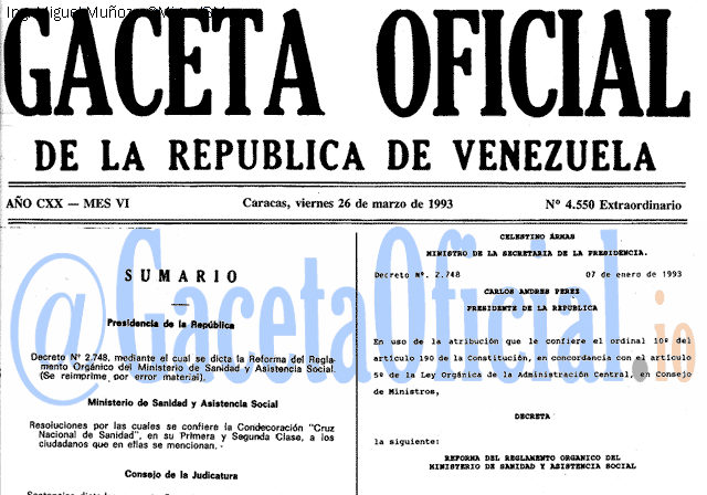 Gaceta Oficial 4550 del 26 Marzo 1993
