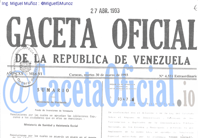 Gaceta Oficial 4551 del 30 Marzo 1993