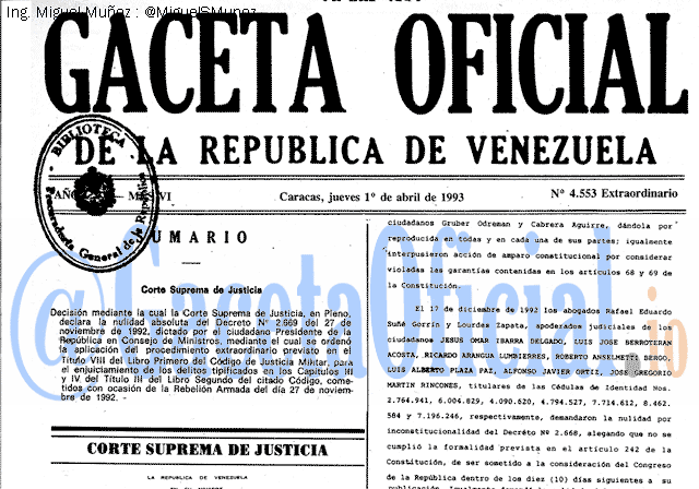 Gaceta Oficial 4553 del 1 Abril 1993