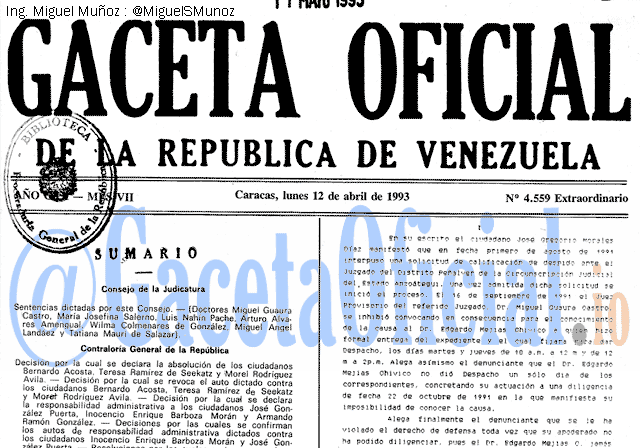Gaceta Oficial 4559 del 12 Abril 1993