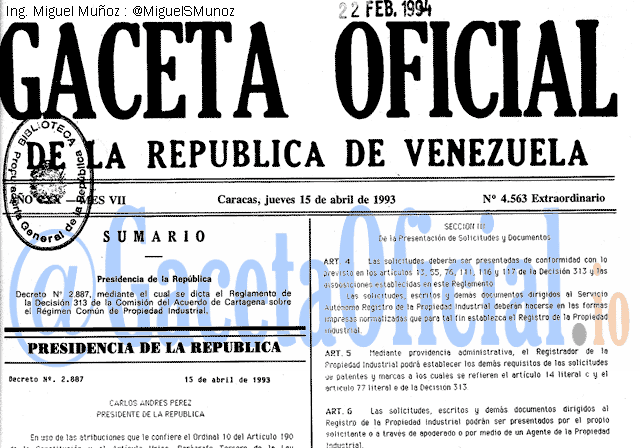 Gaceta Oficial 4563 del 15 Abril 1993