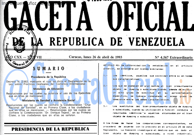 Gaceta Oficial 4567 del 26 Abril 1993