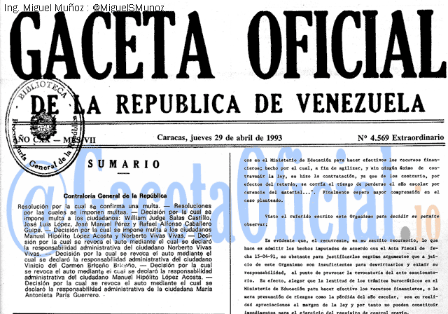 Gaceta Oficial 4569 del 29 Abril 1993
