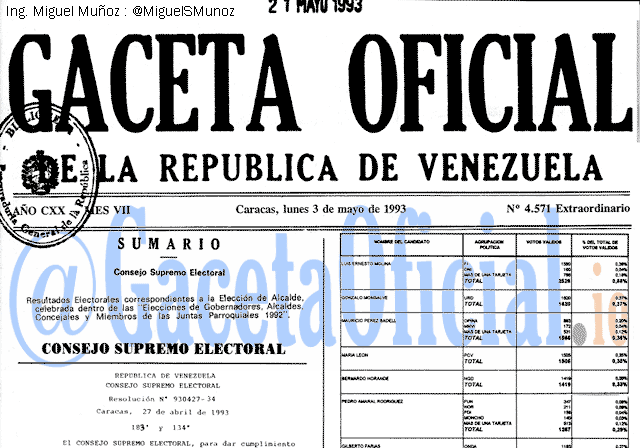 Gaceta Oficial 4571 del 3 Mayo 1993