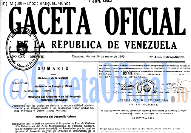 Gaceta Oficial 4576 del 14 Mayo 1993