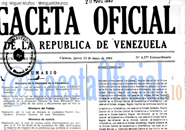 Gaceta Oficial 4577 del 13 Mayo 1993