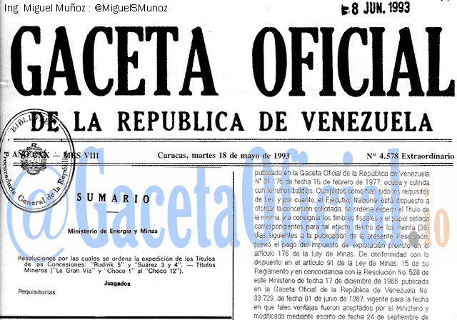 Gaceta Oficial 4578 del 18 Mayo 1993