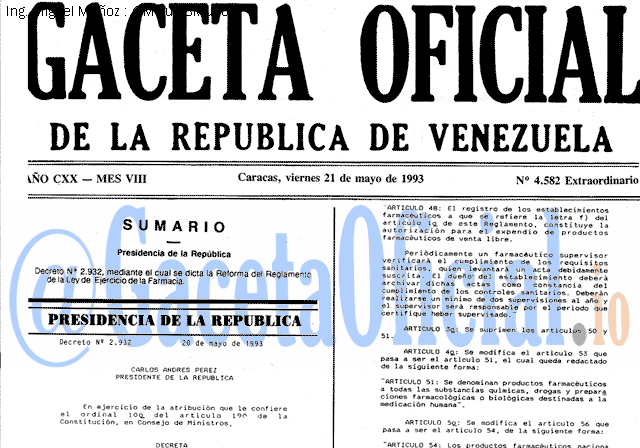 Gaceta Oficial 4582 del 21 Mayo 1993