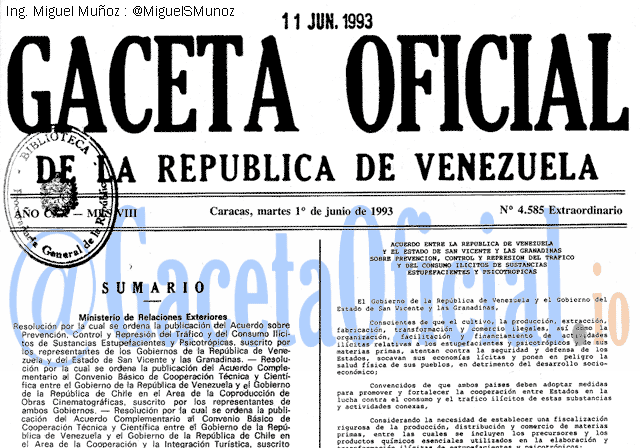Gaceta Oficial 4585 del 1 Junio 1993