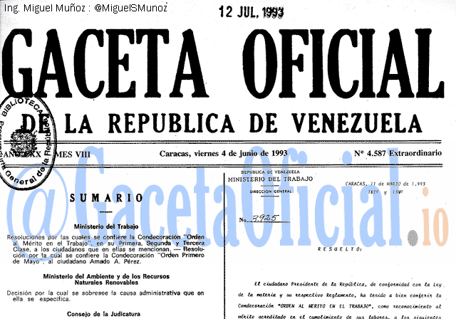 Gaceta Oficial 4587 del 4 Junio 1993