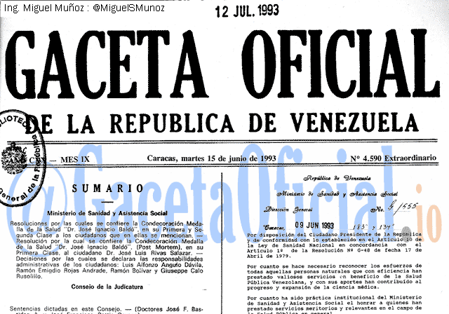 Gaceta Oficial 4590 del 15 Junio 1993