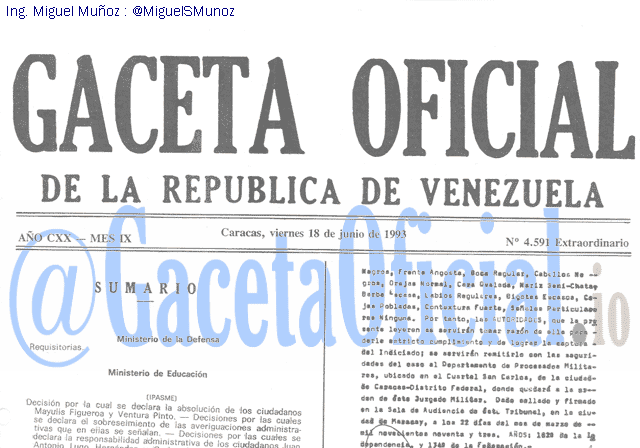 Gaceta Oficial 4591 del 18 Junio 1993