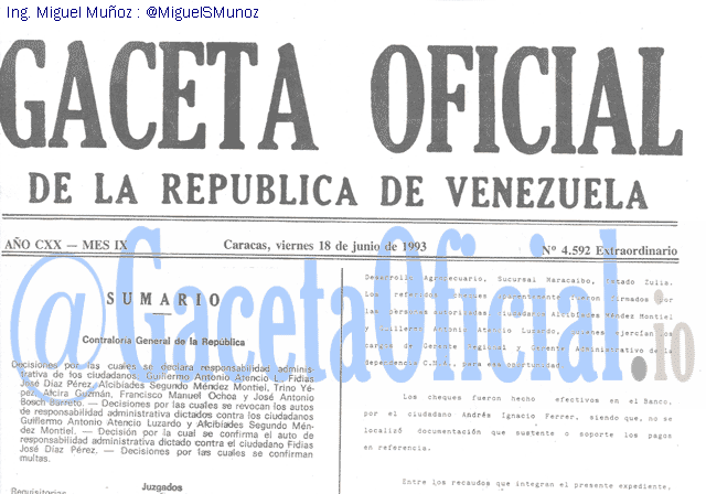 Gaceta Oficial 4592 del 18 Junio 1993