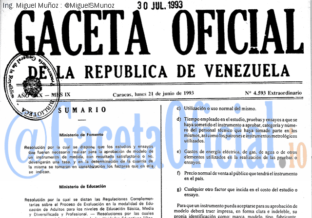 Gaceta Oficial 4593 del 21 Junio 1993