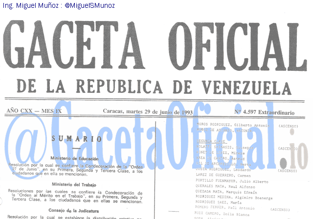 Gaceta Oficial 4597 del 29 Junio 1993