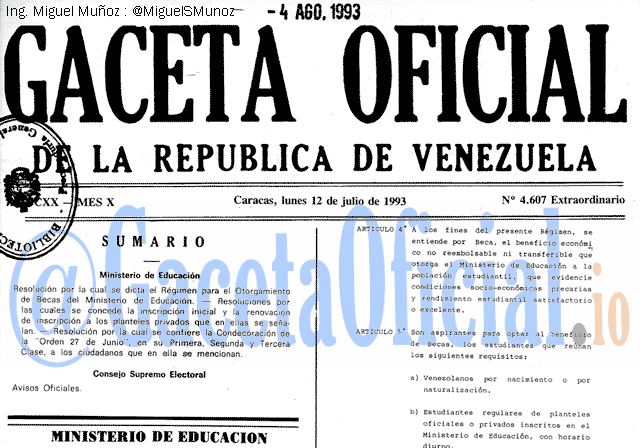 Gaceta Oficial 4607 del 12 Julio 1993