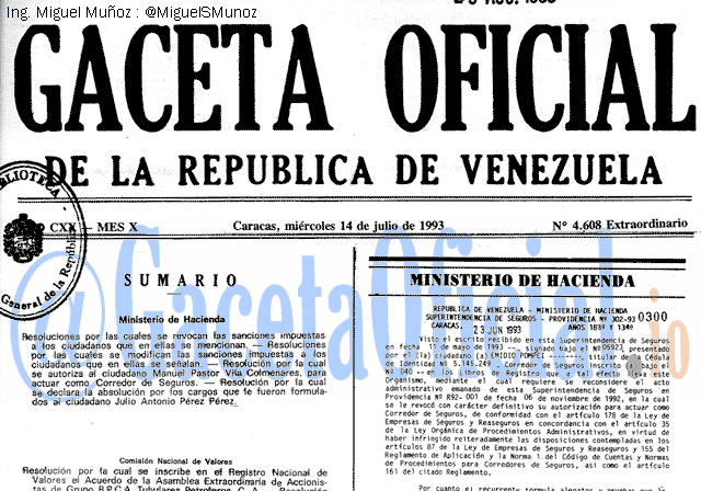 Gaceta Oficial 4608 del 14 Julio 1993
