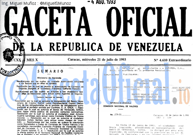 Gaceta Oficial 4610 del 21 Julio 1993